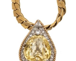 Sapphire Pendant, Diamond, 14kt Gold Chain, L 23'' 34g