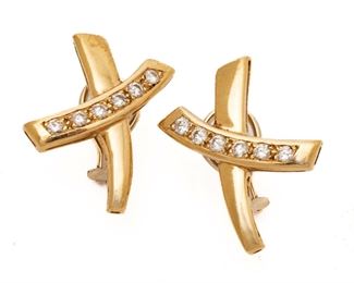 14kt Gold 'X' Form Earrings, W 1.2'' 8.5g 1 Pair