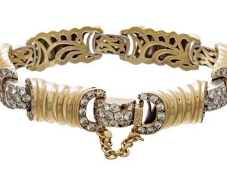 14K Yellow Gold And Diamond 6 Link Bracelet L 7'' 43g