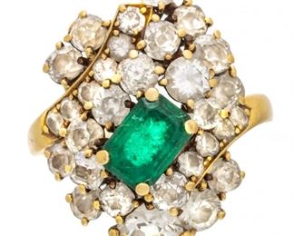Lady's 1.25ct Emerald, Diamond & Gold Ring, 13g Size: 6.25
