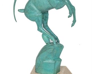 Marshall Fredericks (American, 1909-1998) Bronze Sculpture "Leaping Gazelle", H 31'' W 20'' Depth 12''
