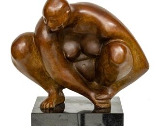 Francisco Zúñiga (Mexican, 1912-1998) Bronze Sculpture Ca. 1963, "Desnudo De Cuclillas", H 11.5'' Depth 12''