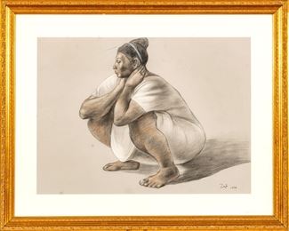 Francisco Zúñiga (Mexican, 1912-1998) Charcoal And Pastel On Paper, 1974, Juchitecan Woman (Kneeling), H 21.5'' W 29.5''