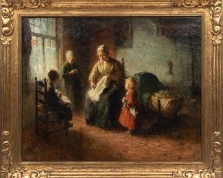 Bernard De Hoog (Dutch, 1867-1943) Oil On Canvas Mother And Four Children, H 32'' W 40''