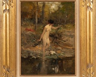Charles Paul Gruppe (Canadian, 1860-1940) Oil On Artist Board, "The Bath, Catskills", H 16'' W 12''