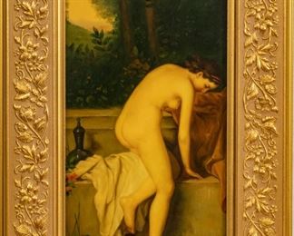W. Margetson Neoclassical Syle Painting On Porcelain Plaque Late 20th C., After The Bath, H 20'' W 8''