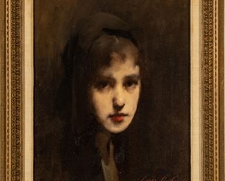 Louis Henri Deschamps (French, 1846-1902) Oil On Canvas, Portrait Of A Young Lady, H 20.5'' W 17.5''