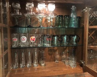 Set of vintage Pepsi pedestal glasses, and very nice margarita stems and mugs!