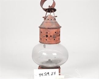 3: Early 19C. Red Painted Punched Tin Tole Lantern
