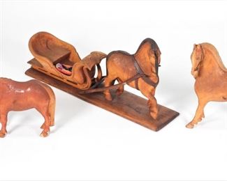 10: 3PC Jemt Olov Person Carved Wood Horse Sculptures