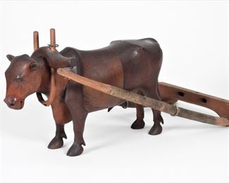 11: American Folk Wood Ox Primitive Farm Toy