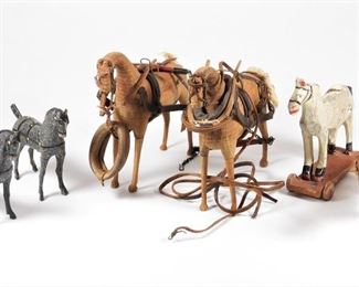 14: 6PC Early Primitive Folk Wood Horse Toy Group