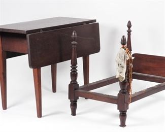 35: 19C New England Child's Toy Walnut Drop-Leaf & Bed