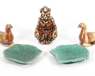 36: 5 Rockingham Bennington Miniature Monkey Duck Toys