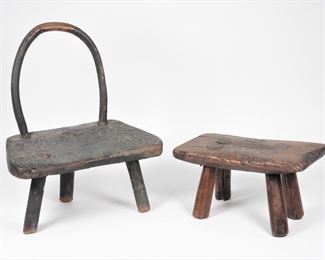37: 2PC 18th Century New England Child's Stool Group