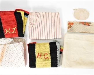 48: 7PC Early Antique Doll Cloth Bedding Fabric Group