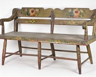 59: C.1840 Pennsylvania Painted Maple Doll Toy Settee
