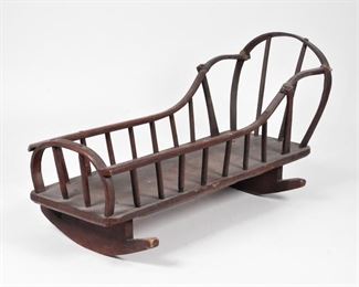 60: Early 19C. American Red Painted Doll Cradle