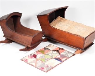 76: 2PC 19C American Identified Painted Doll Cradle