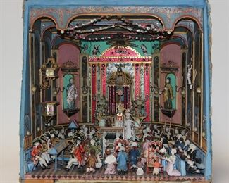 85: 19C. English Folk Art Clay Figure Diorama Display