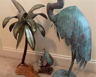 Heron, Sailboat and Palm Tree