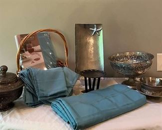 Teal Linens Silver Tone Decor