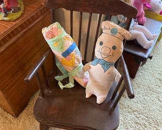 Child’s toys, rocking chair