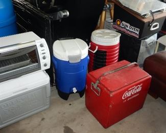 Vintage Coke Cooler, Sun Oven, Portable Smoker, Toaster Oven and Thermoses