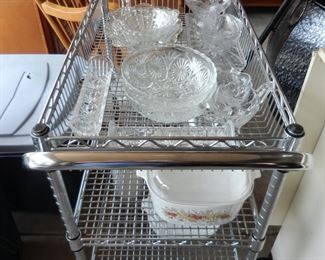 Wire Cart and Misc. Dishes