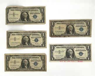 Five 1957 $1 Silver Certificates