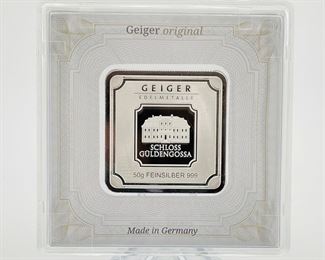 Encased #AV984983 Geiger Edelmetalle 50g 1.6oz .999 Fine Silver Ingot Bar