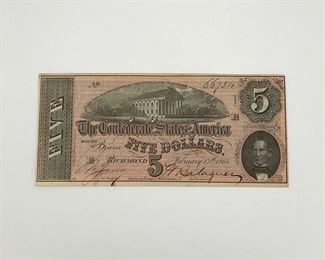 1864 $5 Confederate States Note