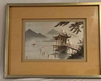 Asian Silk Embroidery Water Scene