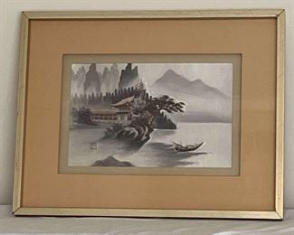 Asian Silk Embroidery Landscape