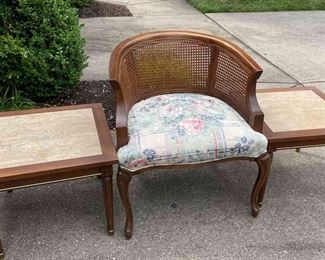 Italian Stone Top End Tables And Arm Chair