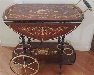 Lacquered Wood Drop Leaf Tea Table Cart