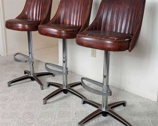 MidCentury Metal And Vinyl Bar Stool Set
