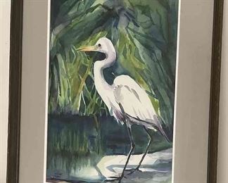 Painting Of Stork In Watery Scene By Ginny Gray