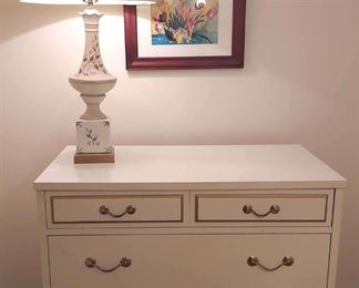 Stylemaker French Provincial Style Chest of Drawers with Lamp and Wall Art