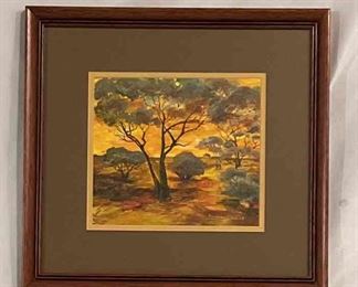 Watercolor In Sunset Hues Signed By Norman H. Doane