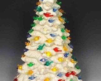 White Ceramic Christmas Tree With Bird Pegs