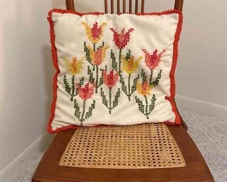 Wooden Cane Seating Rocking Chair With Stitched Pillow 