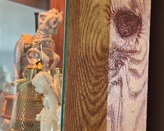 Oak corner curios cabinet, lighted. Beautiful 76” tall 28” wide 12” deep