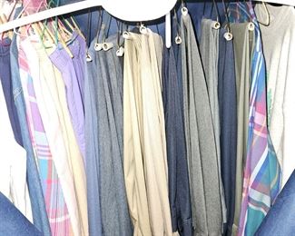 men's clothes (XL) and ladies clothes (L & XL) located down stairs. Clean !