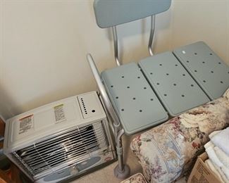 Kerosene heater (SOLD)  and Health shower chair in upper level bedroom