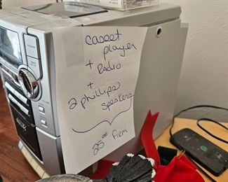 Phillips cassett radio combo with remote.......we are listening to it now 