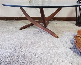 MCM Glass-top wood base coffee table