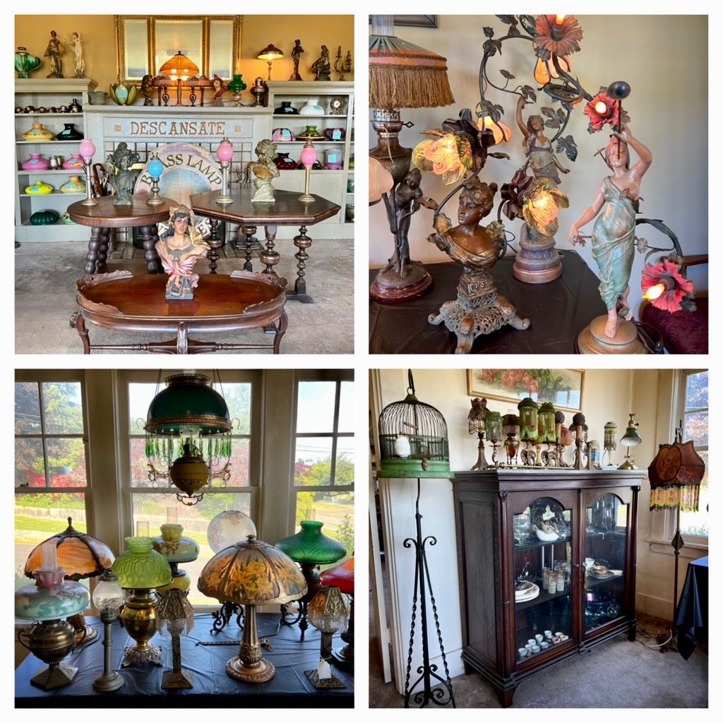 Antique lamps, bisque dolls, art deco figurines