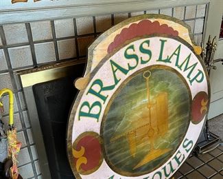 Antique store sign, "Brass Lamp Antiques" 