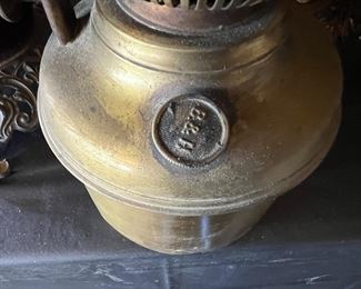 Antique B & H Bradley and Hubbard kerosene oil lamp